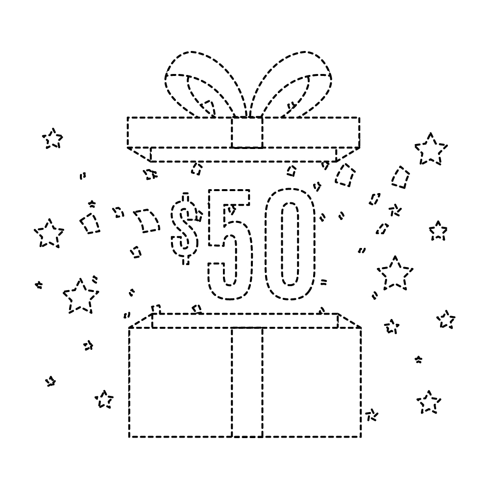 I need black and white screen shots like this sample for the Gift Tree - to show a present opening to depict a present opening with ribbon coming off, top coming off and showing a $25 gift in one box and a $50 gift in a second box with sparkles coming out logo design by KHAI