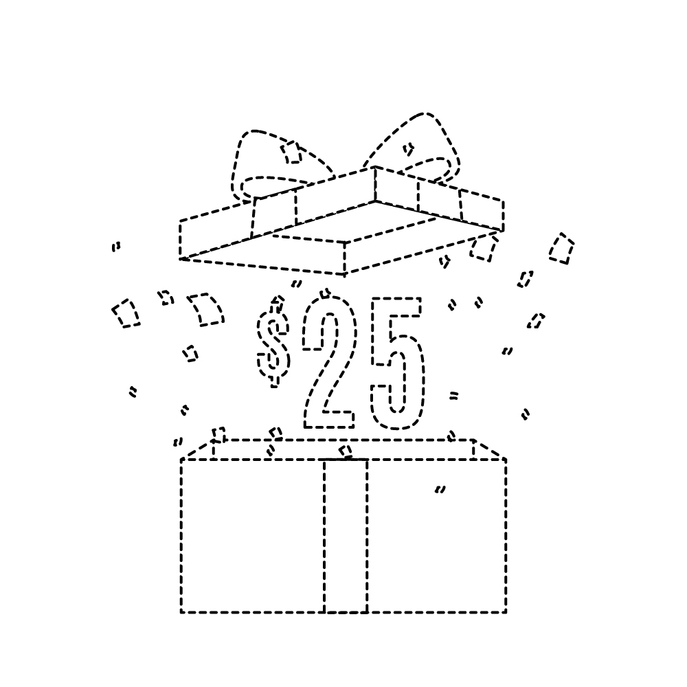 I need black and white screen shots like this sample for the Gift Tree - to show a present opening to depict a present opening with ribbon coming off, top coming off and showing a $25 gift in one box and a $50 gift in a second box with sparkles coming out logo design by KHAI