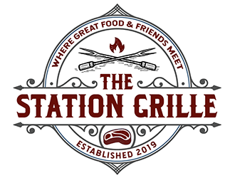 The Station Grille.  Where great food & friends meet logo design by Optimus