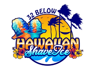 32 below hawaiian shave ice logo design by DreamLogoDesign