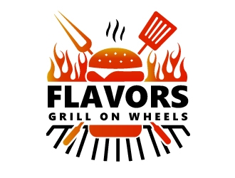 FLAVORS grill on wheels logo design by shravya