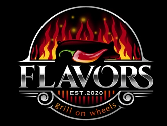 FLAVORS grill on wheels logo design by DreamLogoDesign