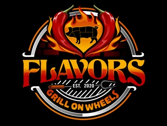 FLAVORS grill on wheels logo design by DreamLogoDesign