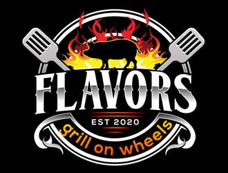 FLAVORS grill on wheels logo design by DreamLogoDesign