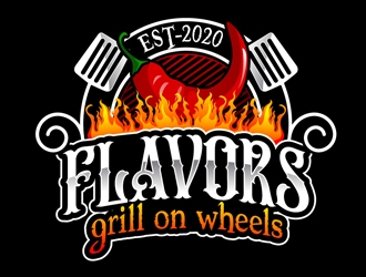 FLAVORS grill on wheels logo design by DreamLogoDesign