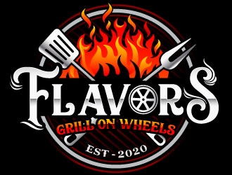 FLAVORS grill on wheels logo design by Suvendu