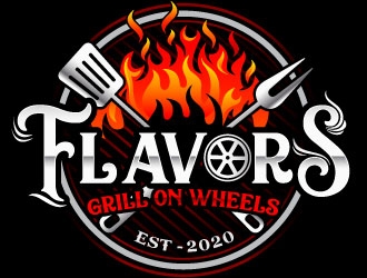 FLAVORS grill on wheels logo design by Suvendu