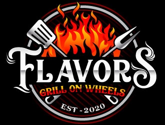 FLAVORS grill on wheels logo design by Suvendu