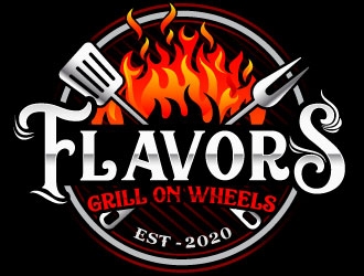 FLAVORS grill on wheels logo design by Suvendu