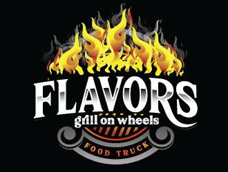 FLAVORS grill on wheels logo design by sanworks