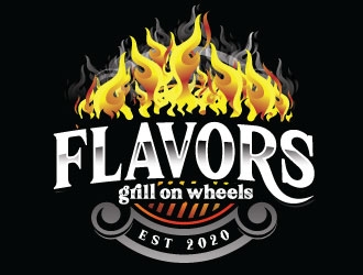 FLAVORS grill on wheels logo design by sanworks