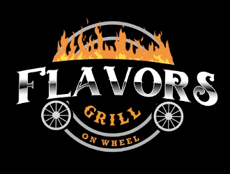 FLAVORS grill on wheels logo design by PrimalGraphics