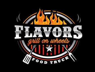 FLAVORS grill on wheels logo design by Conception