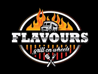 FLAVORS grill on wheels logo design by Conception