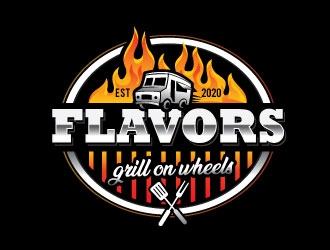 FLAVORS grill on wheels logo design by Conception