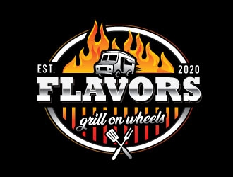 FLAVORS grill on wheels logo design by Conception