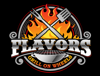 FLAVORS grill on wheels logo design by THOR_