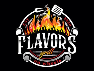 FLAVORS grill on wheels logo design by Suvendu