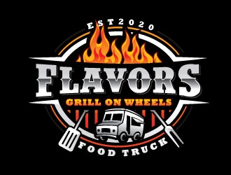 FLAVORS grill on wheels logo design by Conception