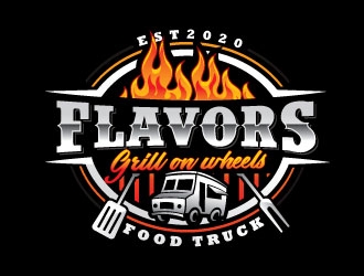 FLAVORS grill on wheels logo design by Conception