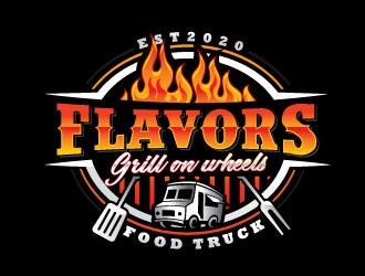 FLAVORS grill on wheels logo design by Conception