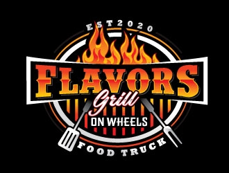 FLAVORS grill on wheels logo design by Conception