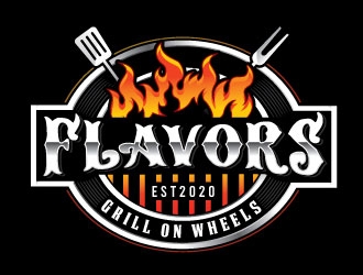 FLAVORS grill on wheels logo design by Conception