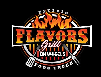 FLAVORS grill on wheels logo design by Conception