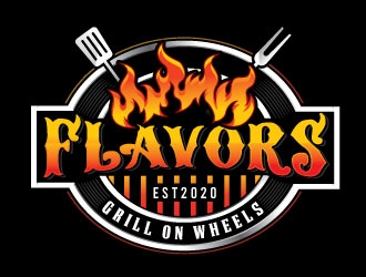 FLAVORS grill on wheels logo design by Conception