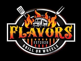 FLAVORS grill on wheels logo design by Conception