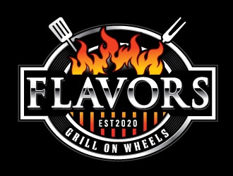 FLAVORS grill on wheels logo design by Conception