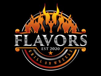 FLAVORS grill on wheels logo design by semar