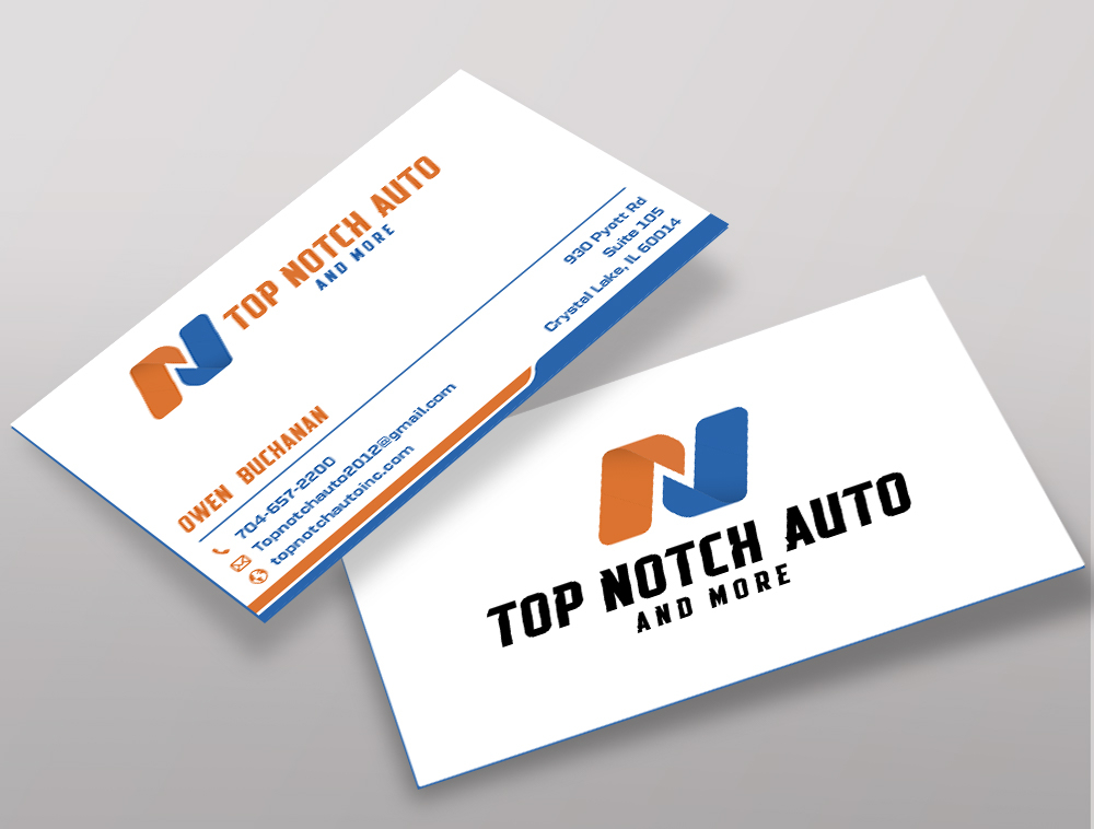 “Top Notch Auto & More” I don’t want the tires in it anymore. Looking for a new Modern look that is clean and eye catching and will be used in mailers, business cards, website and T-shirts. logo design by Niqnish