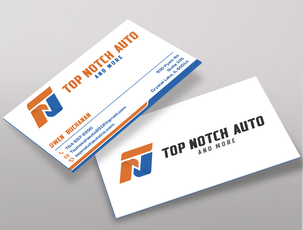 “Top Notch Auto & More” I don’t want the tires in it anymore. Looking for a new Modern look that is clean and eye catching and will be used in mailers, business cards, website and T-shirts. logo design by Niqnish