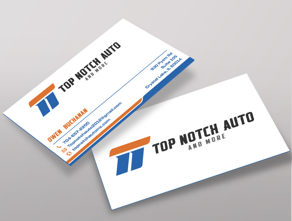 “Top Notch Auto & More” I don’t want the tires in it anymore. Looking for a new Modern look that is clean and eye catching and will be used in mailers, business cards, website and T-shirts. logo design by Niqnish