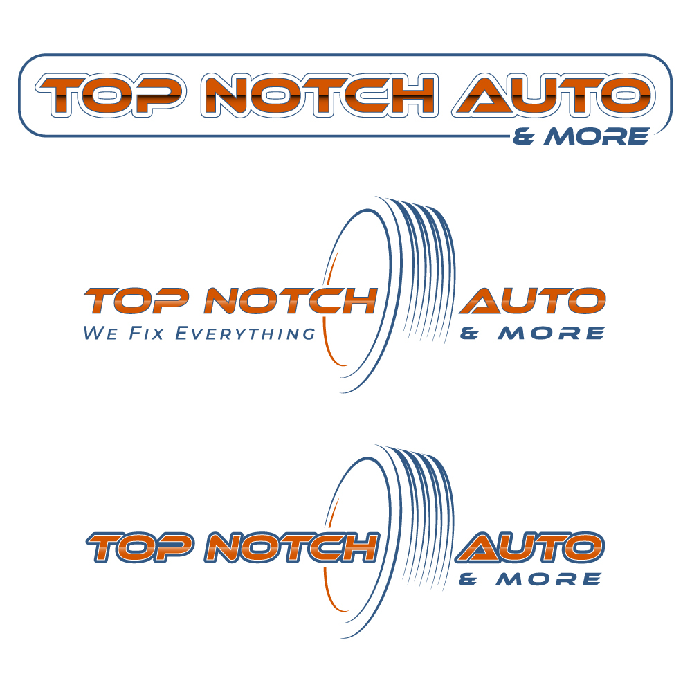 “Top Notch Auto & More” I don’t want the tires in it anymore. Looking for a new Modern look that is clean and eye catching and will be used in mailers, business cards, website and T-shirts. logo design by Gelotine