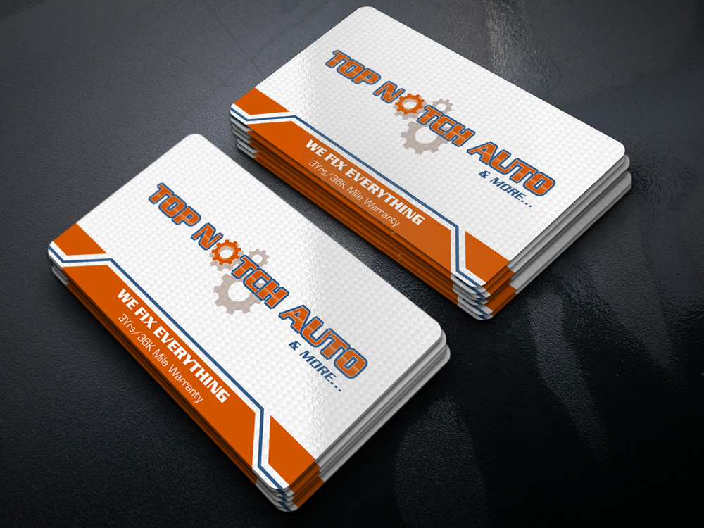 “Top Notch Auto & More” I don’t want the tires in it anymore. Looking for a new Modern look that is clean and eye catching and will be used in mailers, business cards, website and T-shirts. logo design by Gelotine