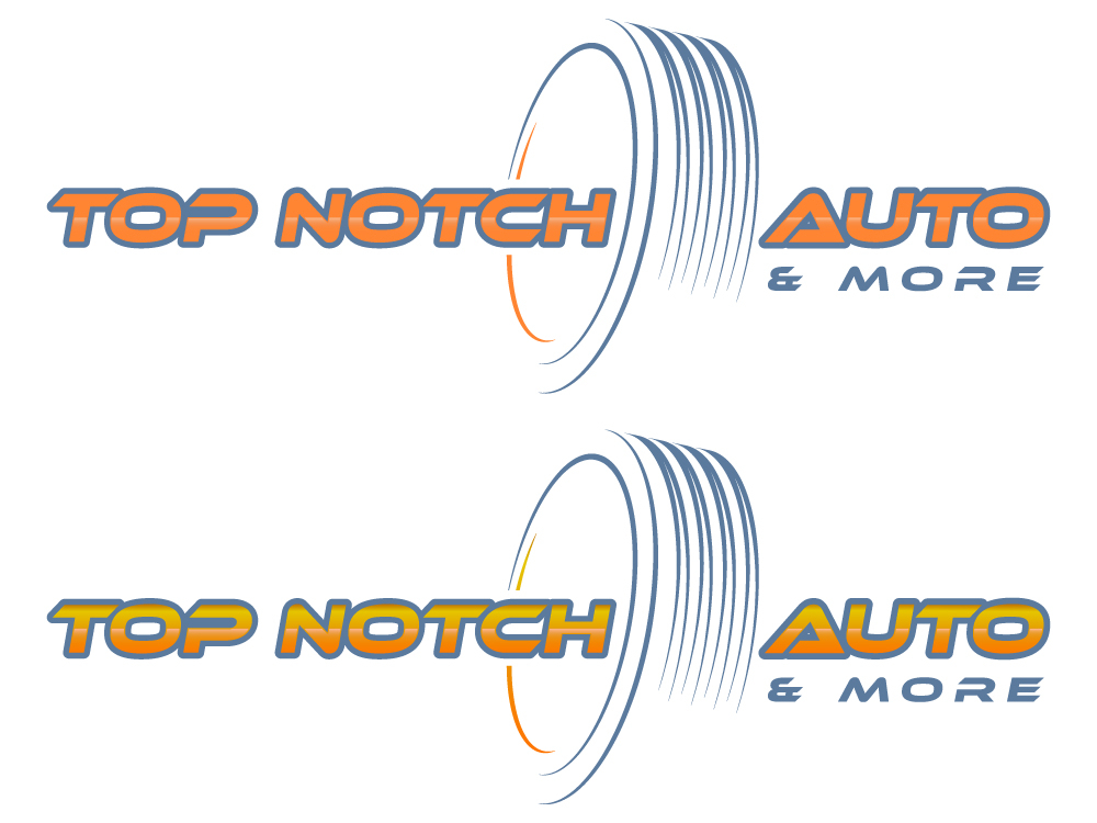 “Top Notch Auto & More” I don’t want the tires in it anymore. Looking for a new Modern look that is clean and eye catching and will be used in mailers, business cards, website and T-shirts. logo design by Gelotine