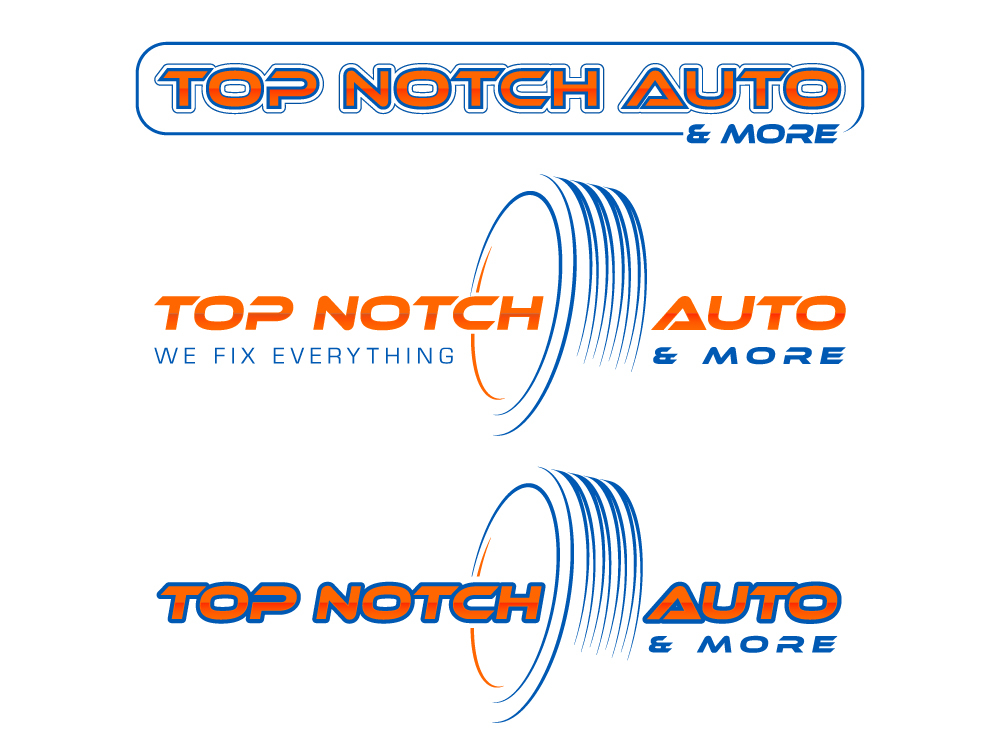 “Top Notch Auto & More” I don’t want the tires in it anymore. Looking for a new Modern look that is clean and eye catching and will be used in mailers, business cards, website and T-shirts. logo design by Gelotine