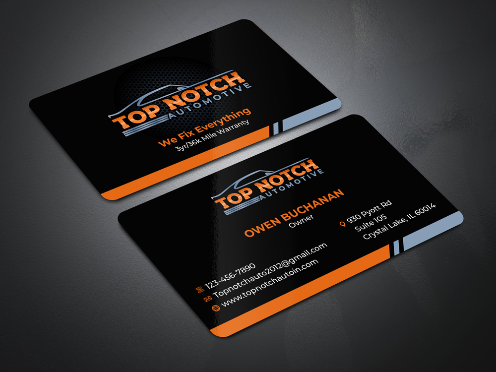 “Top Notch Auto & More” I don’t want the tires in it anymore. Looking for a new Modern look that is clean and eye catching and will be used in mailers, business cards, website and T-shirts. logo design by Gelotine