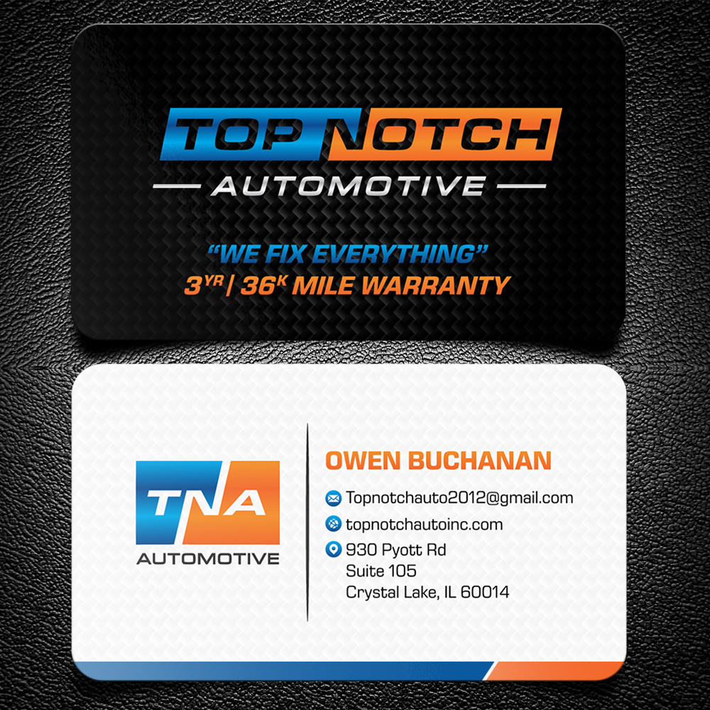 “Top Notch Auto & More” I don’t want the tires in it anymore. Looking for a new Modern look that is clean and eye catching and will be used in mailers, business cards, website and T-shirts. logo design by KHAI