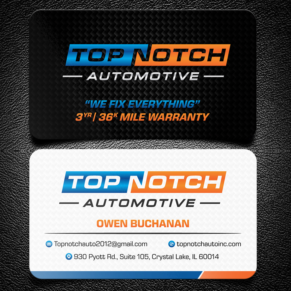 “Top Notch Auto & More” I don’t want the tires in it anymore. Looking for a new Modern look that is clean and eye catching and will be used in mailers, business cards, website and T-shirts. logo design by KHAI