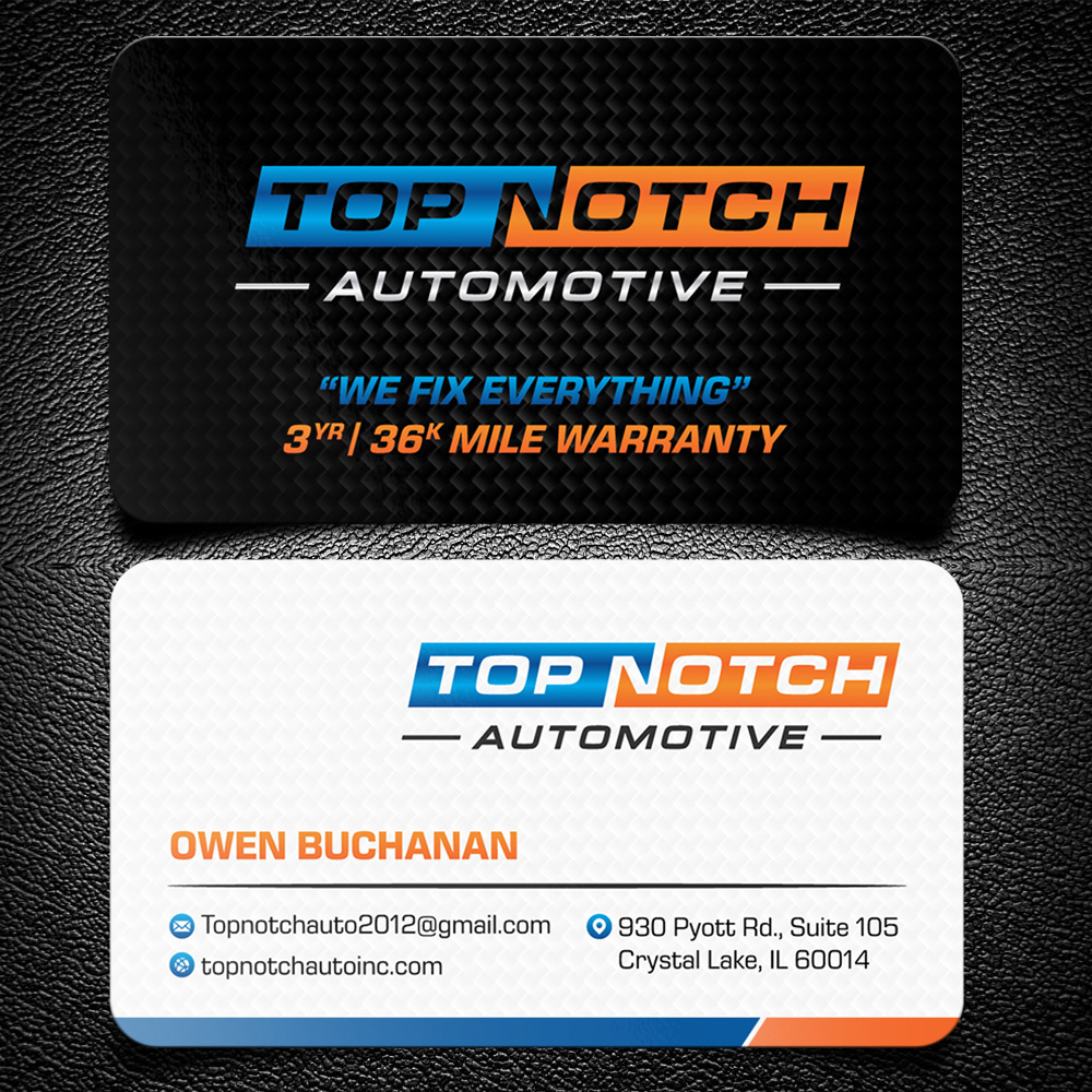 “Top Notch Auto & More” I don’t want the tires in it anymore. Looking for a new Modern look that is clean and eye catching and will be used in mailers, business cards, website and T-shirts. logo design by KHAI