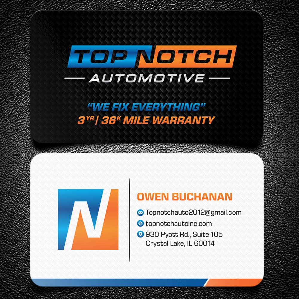 “Top Notch Auto & More” I don’t want the tires in it anymore. Looking for a new Modern look that is clean and eye catching and will be used in mailers, business cards, website and T-shirts. logo design by KHAI