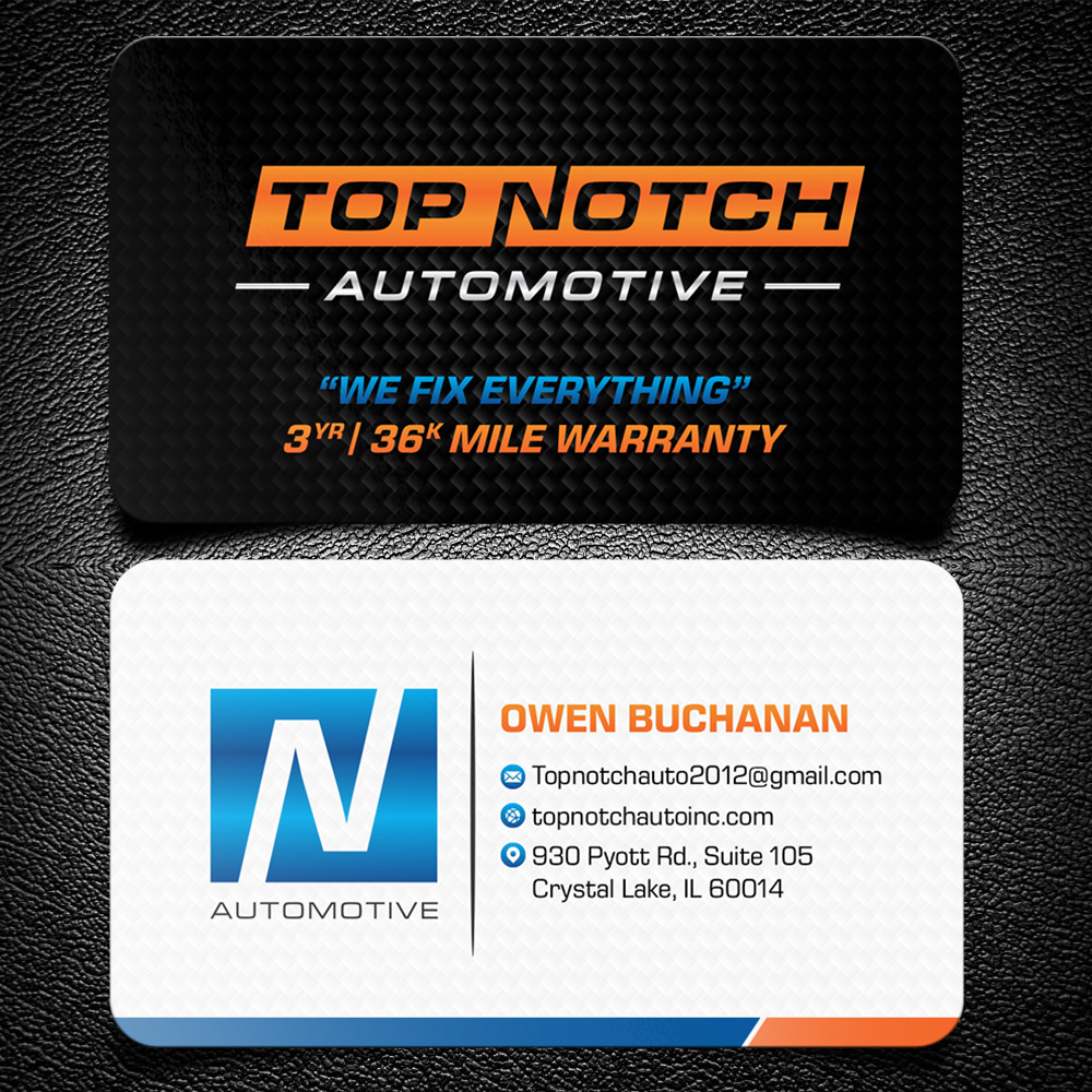 “Top Notch Auto & More” I don’t want the tires in it anymore. Looking for a new Modern look that is clean and eye catching and will be used in mailers, business cards, website and T-shirts. logo design by KHAI