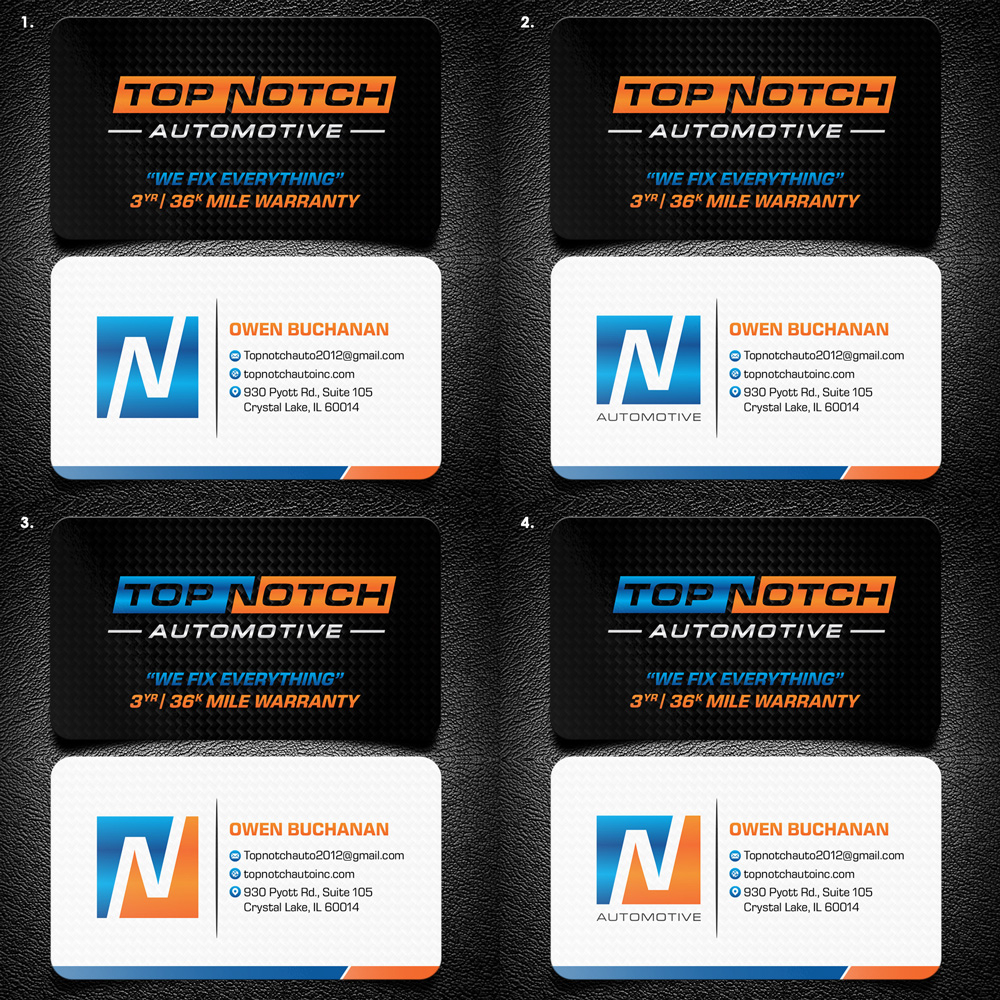 “Top Notch Auto & More” I don’t want the tires in it anymore. Looking for a new Modern look that is clean and eye catching and will be used in mailers, business cards, website and T-shirts. logo design by KHAI