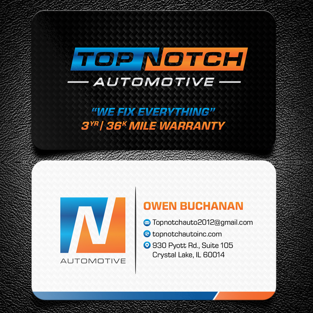 “Top Notch Auto & More” I don’t want the tires in it anymore. Looking for a new Modern look that is clean and eye catching and will be used in mailers, business cards, website and T-shirts. logo design by KHAI